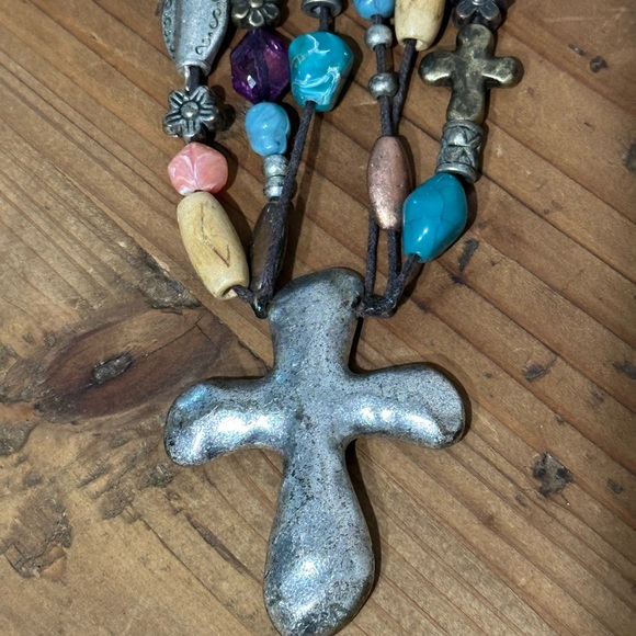 Bohemian Multi-Color Beaded Cross Necklace - Picture 9 of 13